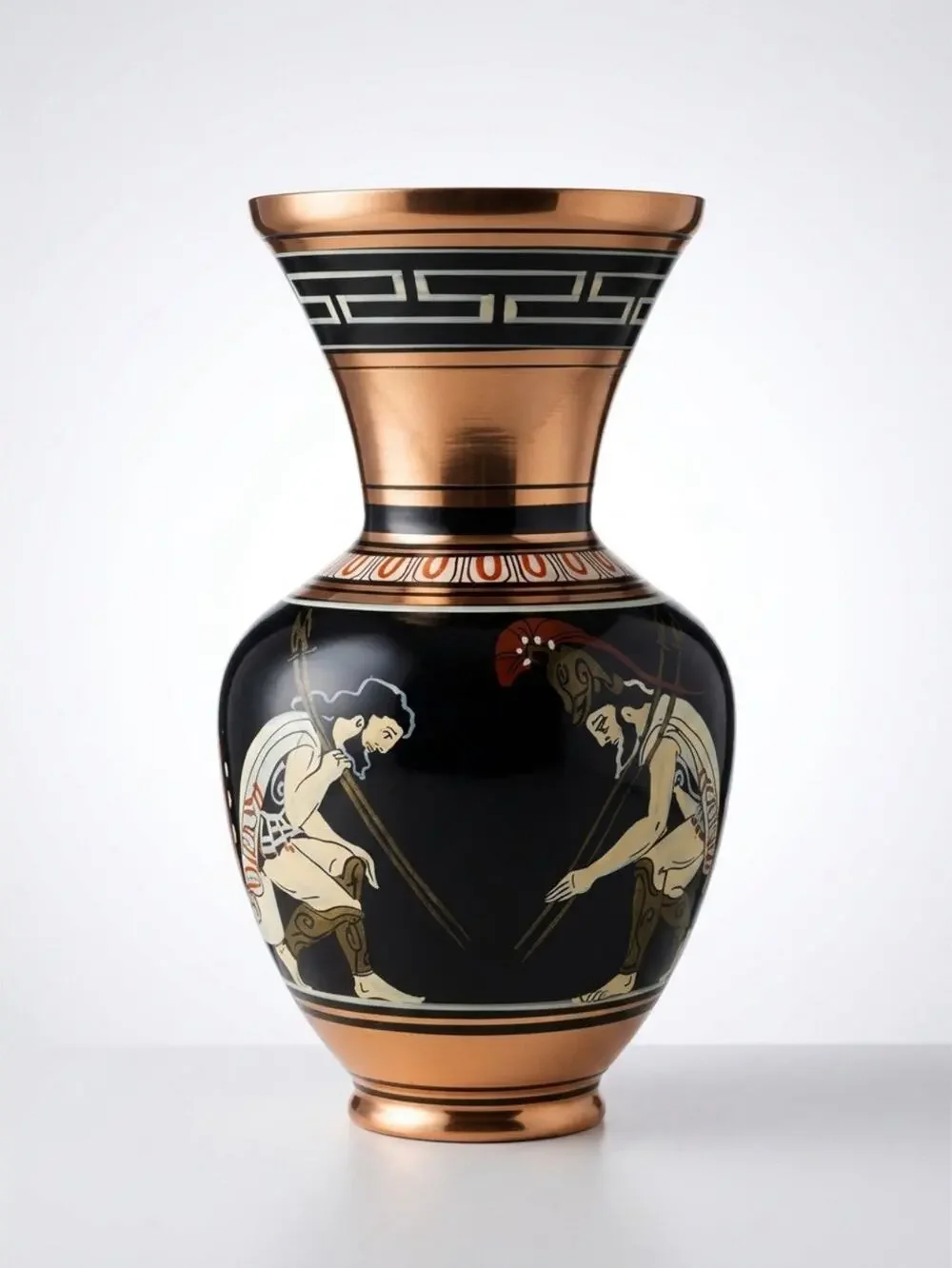 Vintage Greek Artwork HandPainted Human Figure Copper Vase Decorative Classical
